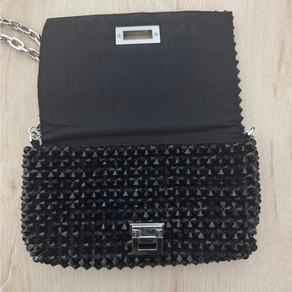 Zara Black Beaded Crossbody bag with Silver Chain - Picture 9 of 10